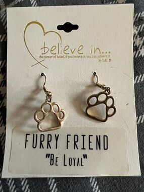 Paw Print Dangle Earrings - Gold Tone